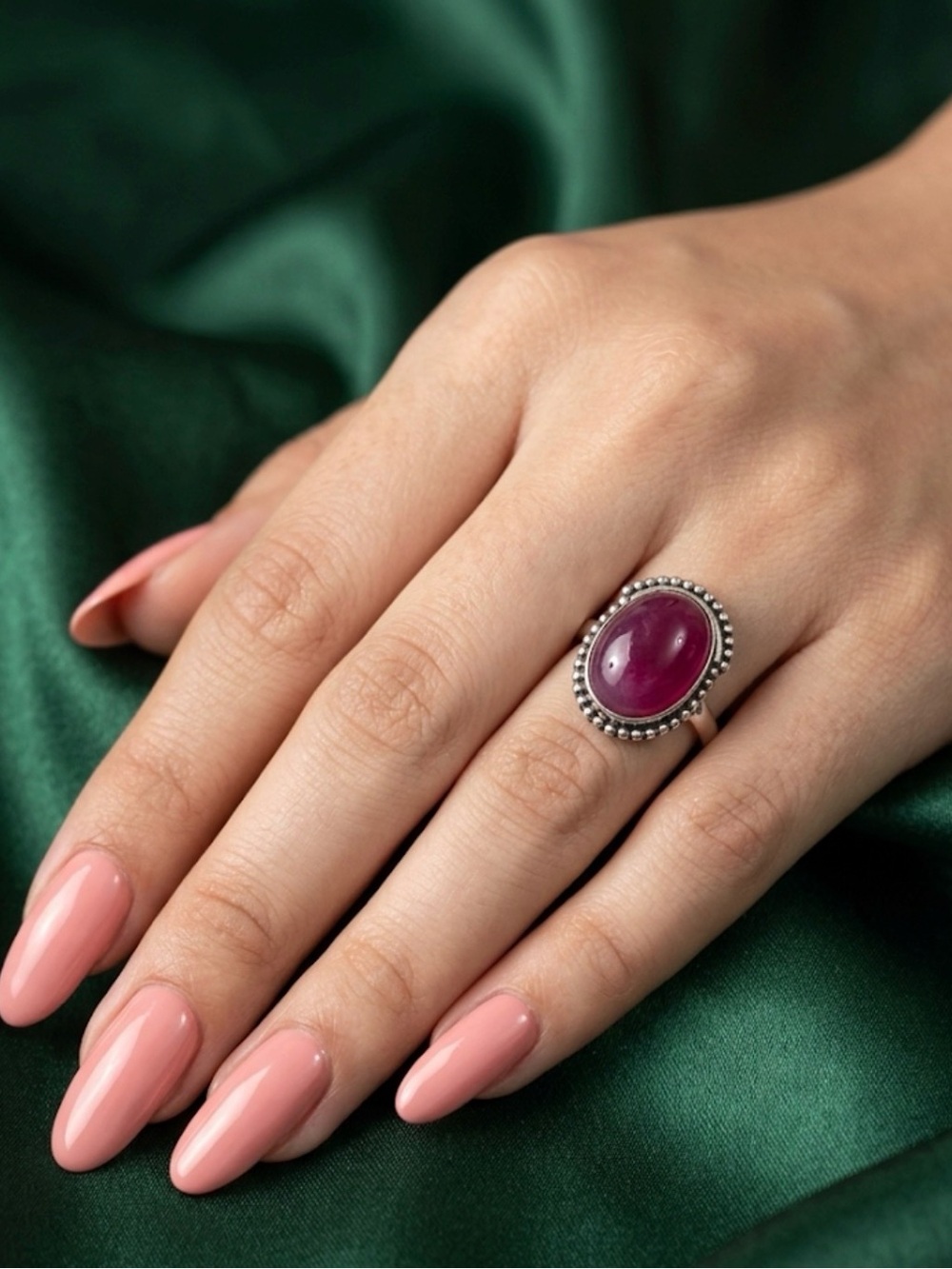 Pink Agate Ring, Sterling Silver Plated